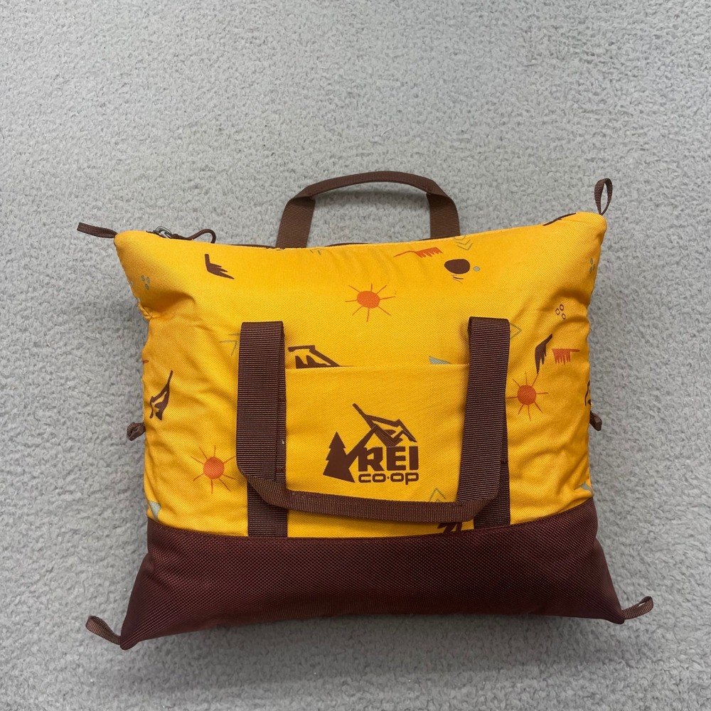 REI‎ Co-op Pack-Away 12 Yellow Brown Sun Print Graphic Print Soft Cooler Bag
